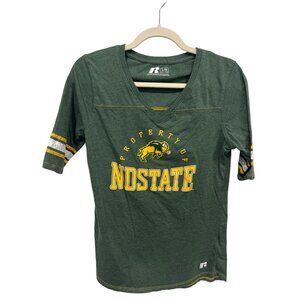 Russell V Neck NDSU Bison T Shirt Size Large Striped Short Sleeve Green College